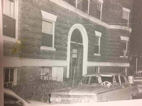  This police photo shows the outside of Jane Britton's apartment building near Harvard Square shortly after she was found dead in January 1969.
